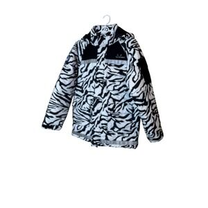 Cookman Freezer Parka Jacket Mens Small‎ White Black Zebra Print Hooded Winter